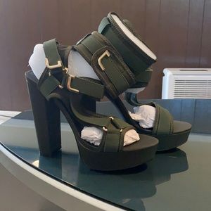 Lola Shoetique Olive and Gold Ankle Strap Heels